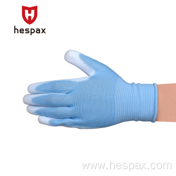 Hespax OEM 13g Polyester PU Anti-static Working Gloves